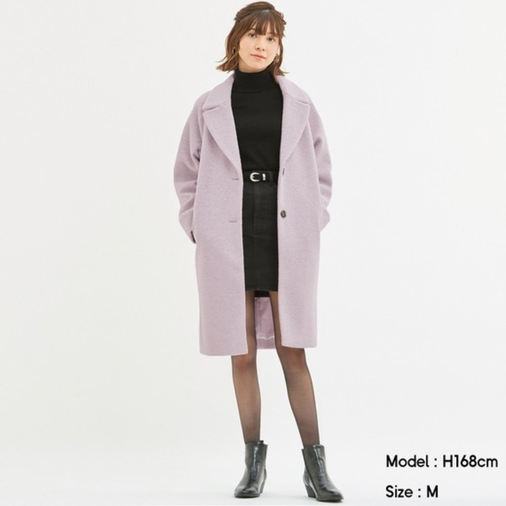 GU Light Lavender Purple Coat Overcoat Boucle Fur SZ S